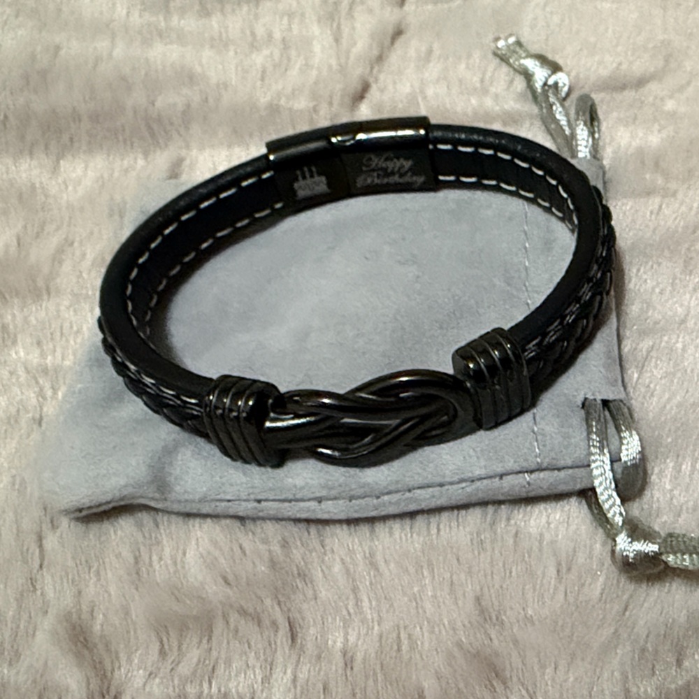 Men's Black Leather Bracelet